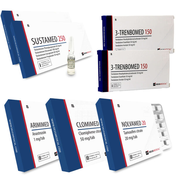 Sustanon, Trenbolon Mix Kur Plan von Deus Medical. Kombinierter Plan für intensiven Muskelaufbau und gesteigerte Kraft