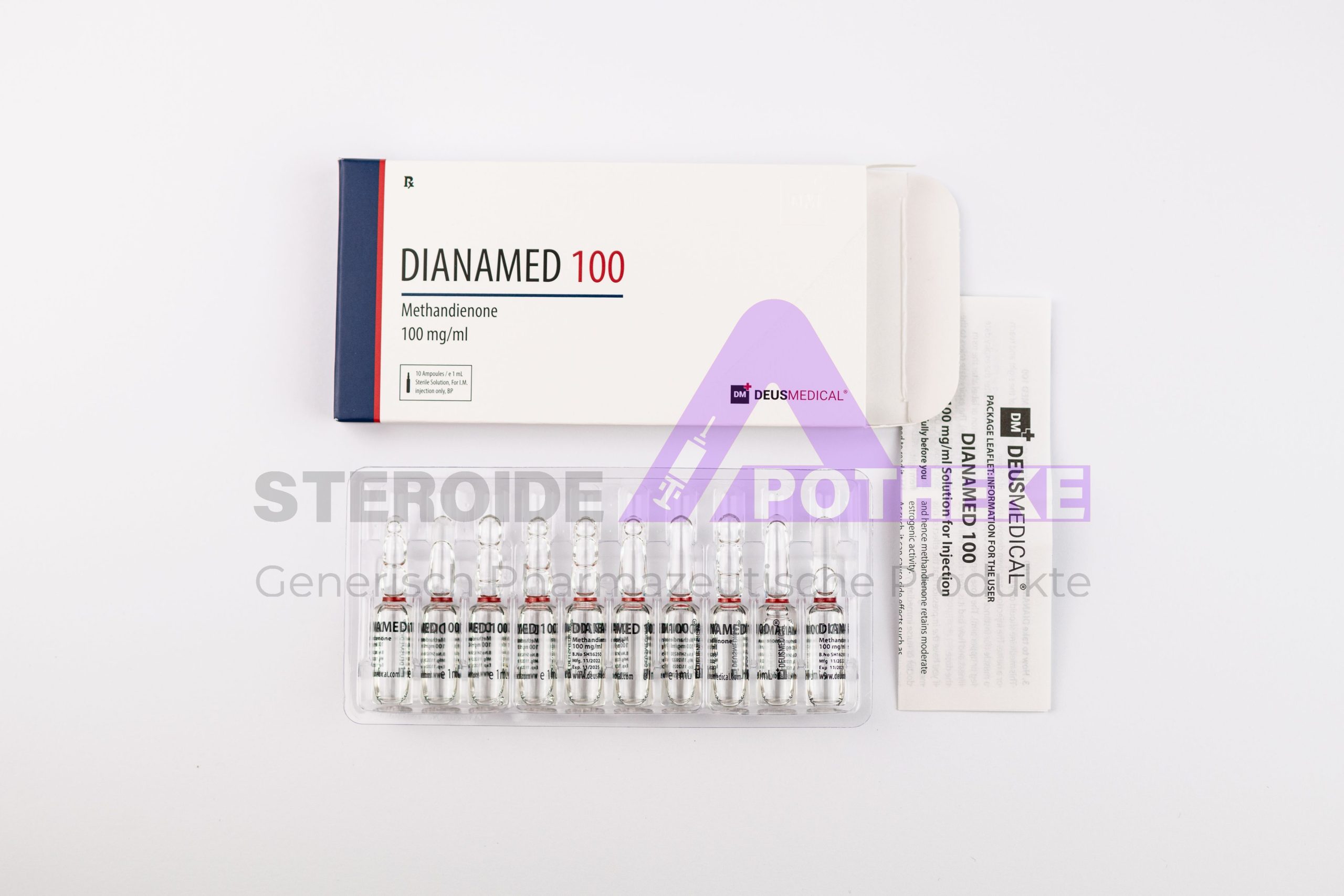 DIANAMED SUSPENSION 100 von Deus Medical. Fläschchen mit 10 ml, enthält 100 mg/ml Methandrostenolon