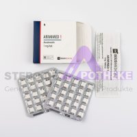 ARIMIMED 1 (Arimidex) von Deus Medical. Packung mit 50 Tabletten, jede enthält 1 mg Anastrozol